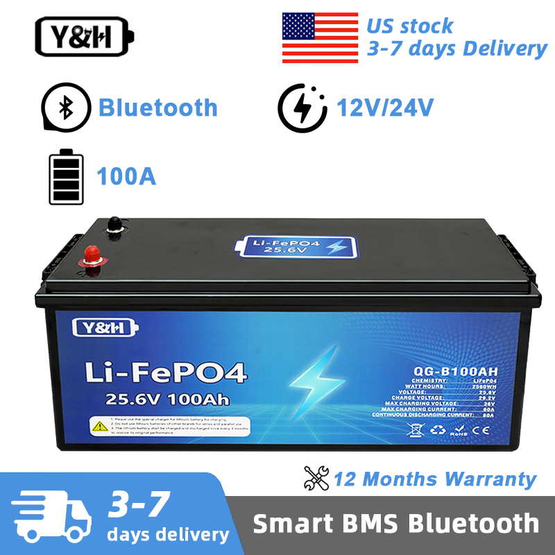 Lifepo4 12V 100Ah Bms Bluetooth - [Yerel Teslimat] Y&H 12V 24V 100Ah