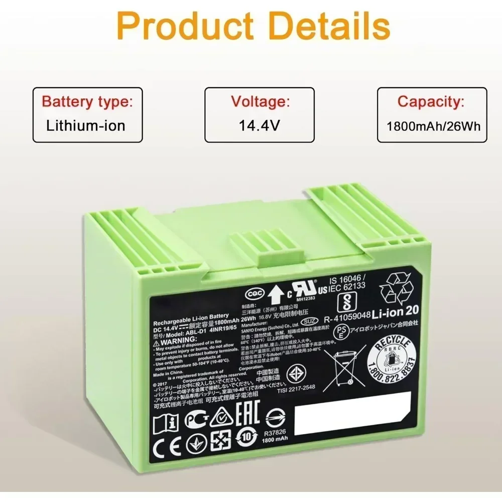 IRobot Roomba I7, I3-I8 J7 E5  - 4S Lipo Battery 14.8V 6000Mah incelemesi ve fiyatı